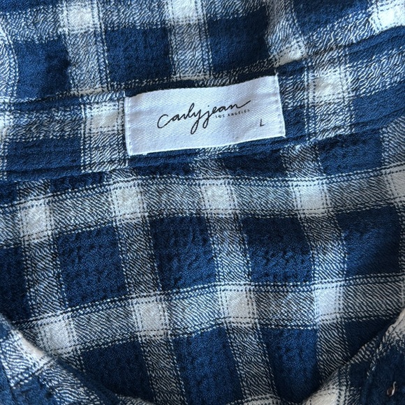 Carley Jean Los Angeles Rayon Indigo Plaid Button Down Shirt Size Large - Picture 3 of 7